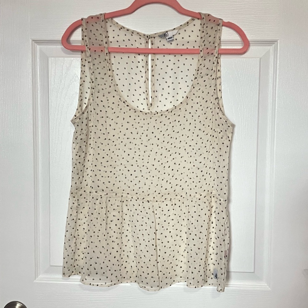 *🧡3/20$*NWOT*Volcom| Cream Sheer Top with Square Dot Pattern - Picture 3 of 4